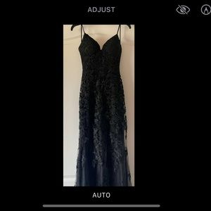 Faviana S10508 black lace tulle prom dress size 00